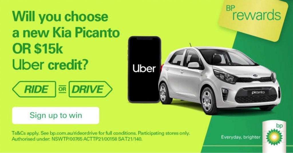 bp Ride or Drive Promotion 2021 Win a Kia Picanto or a 15K Uber credit
