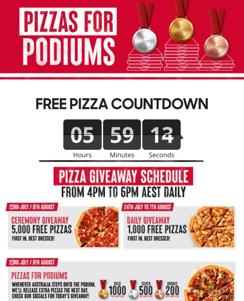 Pizza Hut Pizzas for Podiums Promotion Win free pizzas during the