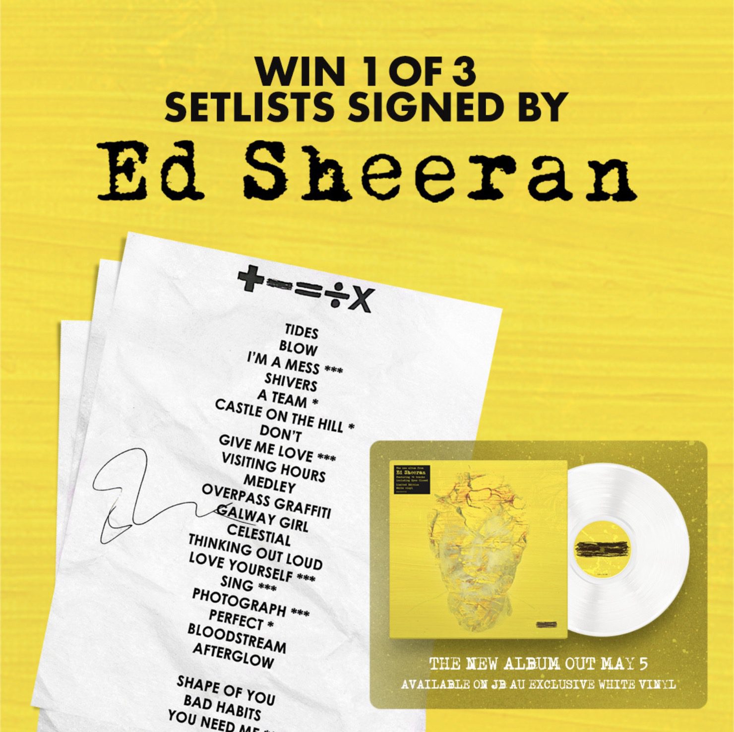 Win 1 of 3 setlists signed by Ed Sheeran from the recent Australian tour