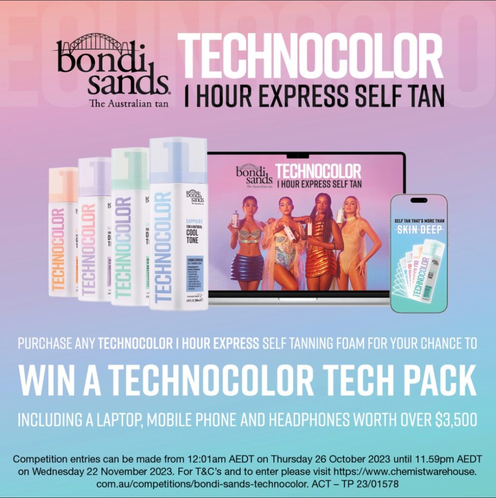 Bondi Sands Competition Win a Technocolor Pack with laptop, phone, and headphones worth over 3,500