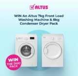 Win an Altus 7kg Front Load Washing Machine and Altus 8kg Condenser Dryer valued at $1098