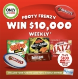 Arnott’s Footy Frenzy Promotion: Enter your receipt and win $10,000 weekly at arnottspromotion.com.au