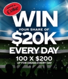 Coca-Cola 20K a Day Footy Promotion: Win a share of $20,000 every day at 20keveryday.com.au