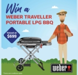 Win a Weber Traveller Portable LPG BBQ valued at $699
