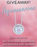 Win a White Gold Aquamarine and Diamond Halo Pendant from Shiels Jewellers